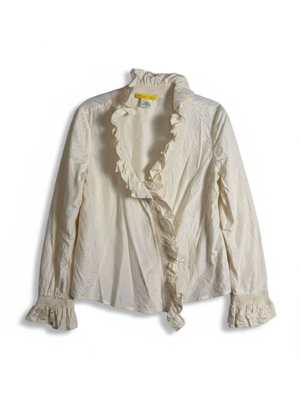 Flores & Flores 100% Silk Ruffle Blouse Size 16 XL Cream Girly Asymmetrical